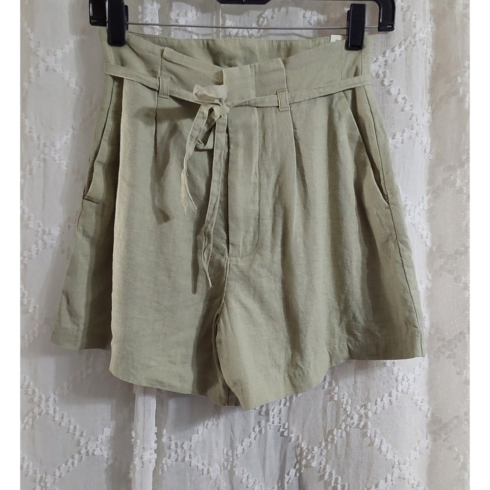 Abercrombie & Fitch Sage Green Linen Blend Paperbag Waist Shorts XS NWT